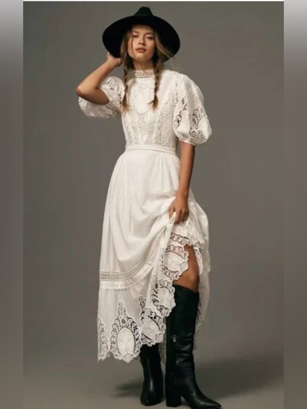 NEW | Forever That Girl Anthropologie Mock-Neck Lace Maxi Dress Sz: L Petite